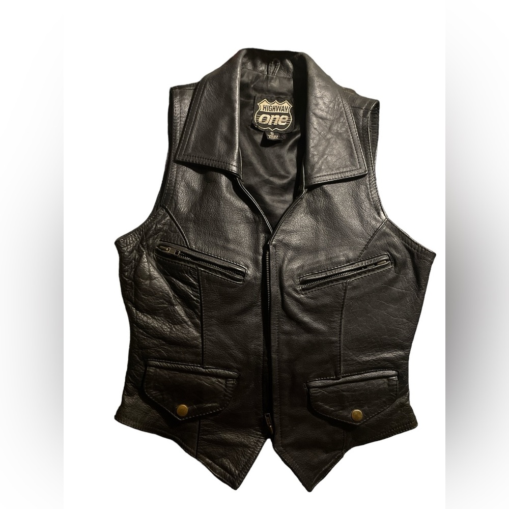 Women’s  Leather motorcycle vest. Highway one design